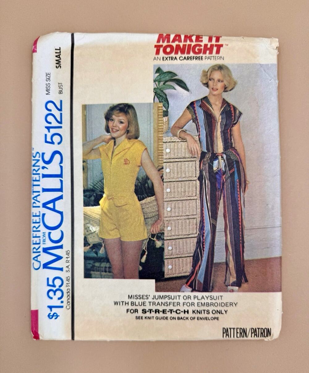 McCall's 5122 Vintage 1970s Misses Jumpsuit/Playsuit Pattern Cut 10-12